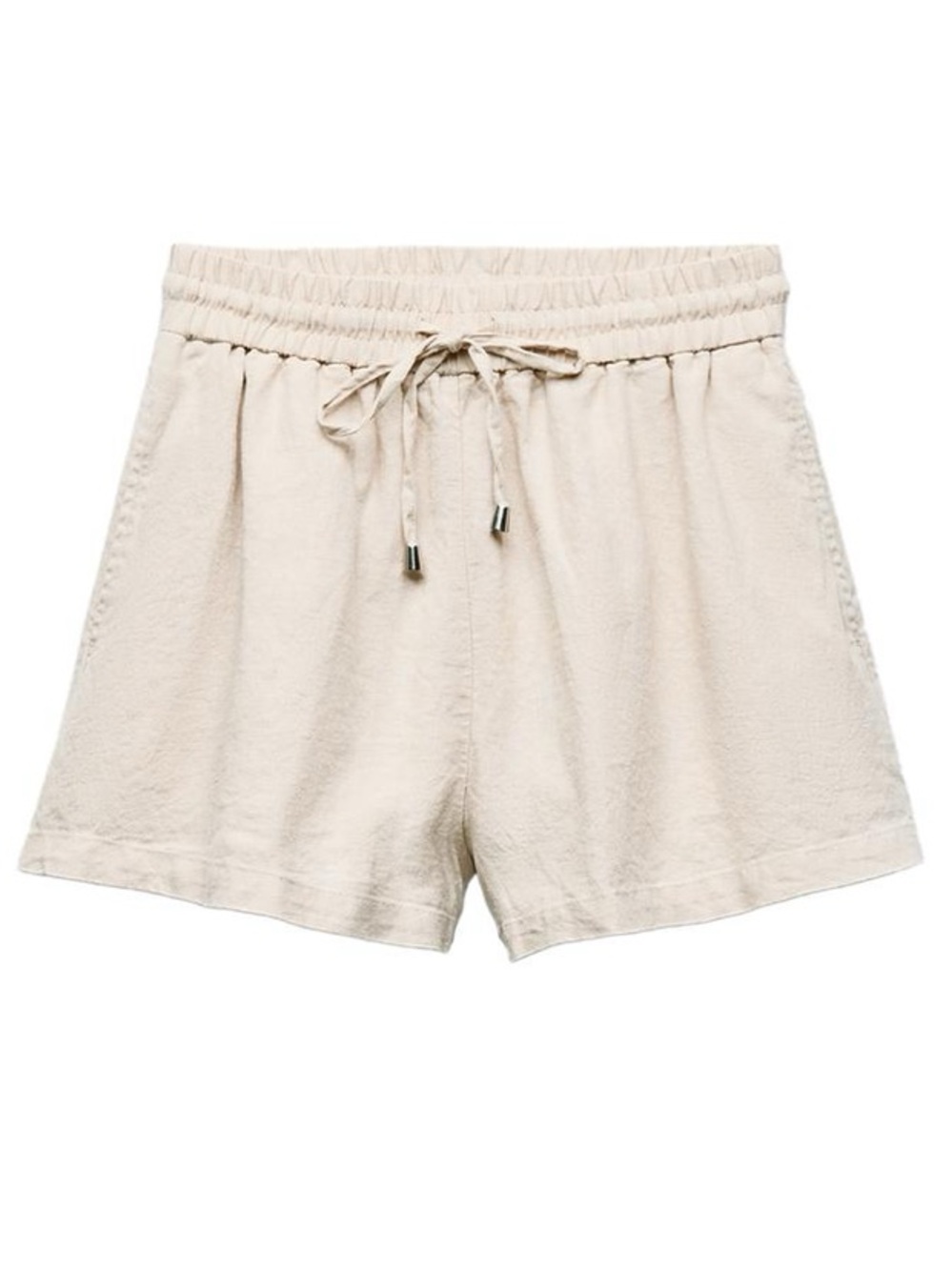 Zara Drawstring Linen-Blend Shorts in Sand Beige